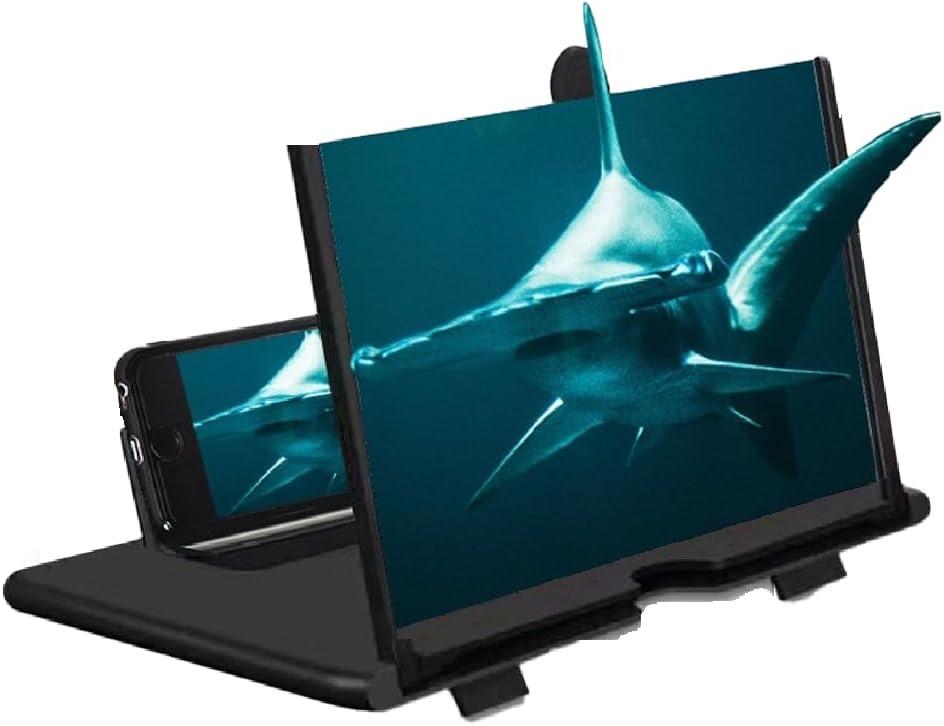 Screen Magnifier, 3D Magnifier Projector Screen, Foldable Phone Stand with Screen Amplifier  Compatible with All Smartphones 10 inch (Black)