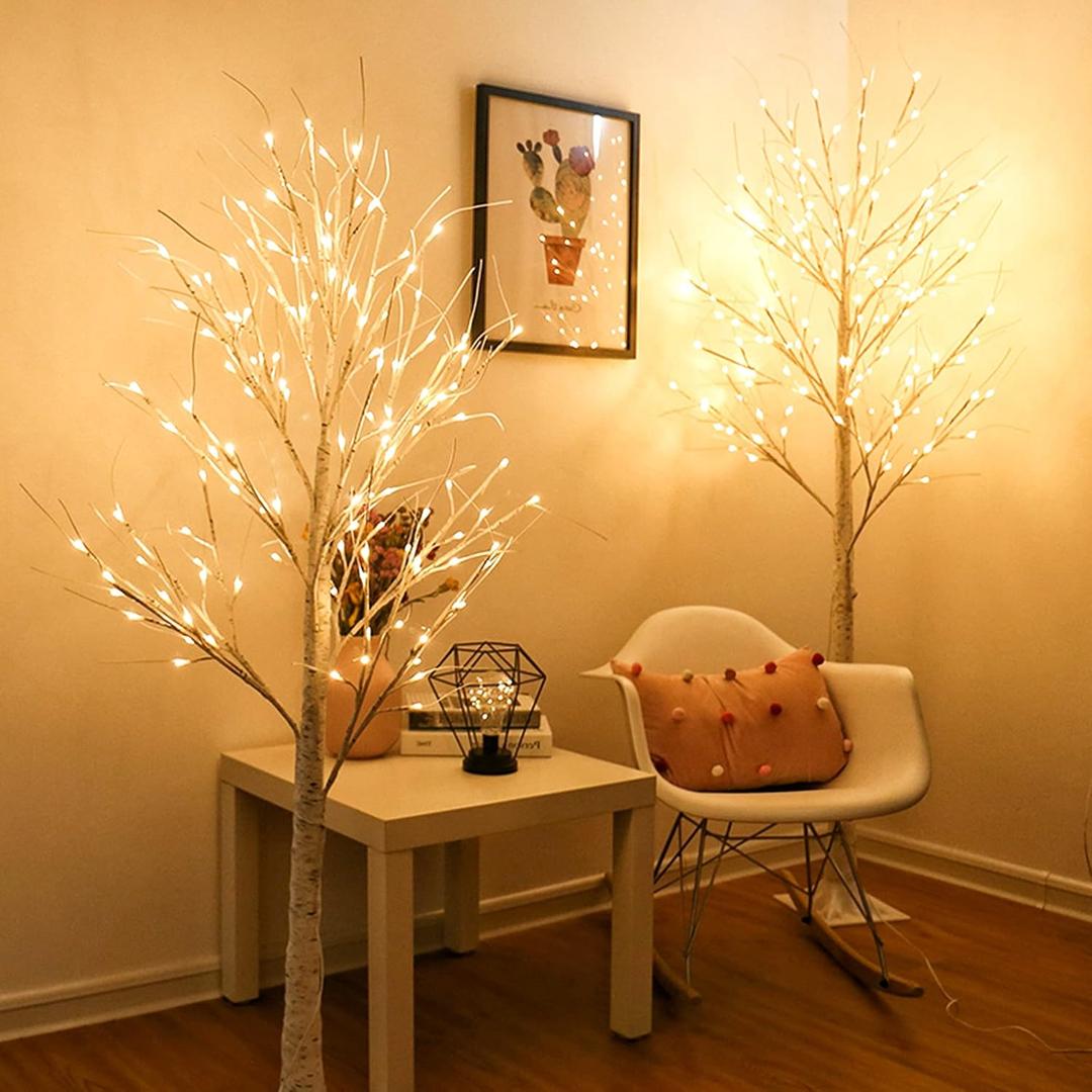 Twinkle Star 2-Pack 6 Feet 96 LED Lighted Birch Tree for Thanksgiving Decor Home Wedding Party Indoor Outdoor Christmas, Fall, Autumn Decoration, 2 Pack, Warm White (Floral)