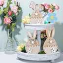 ParseBio 3 Pcs Easter Bunny Table Wooden Sign Easter Peeps Decor Spring Wood Bunnies Rabbit Ornament Farmhouse Tabletop Decoration for Easter Party Tiered Tray Mantle Desk Office Home Party