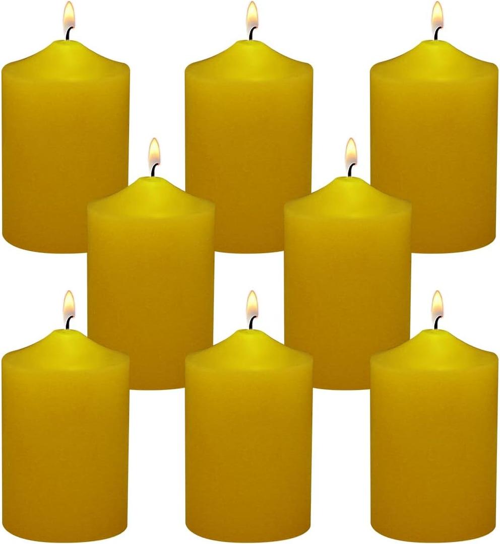 2 Inch Yellow Outdoor Citronella Pillar Candles, 24 Hour 2x3 Inch Dripless Scented Tapered Column Candles for Patio Home Party, Set of 8