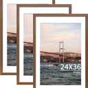 YESKAY 24x36 Picture Frame Brown Set of 3, Display Pictures 20x30 with Mat or 24 x 36 Without Mat, Poster Frames 24x36 for Wall Hanging Horizontal and Vertical