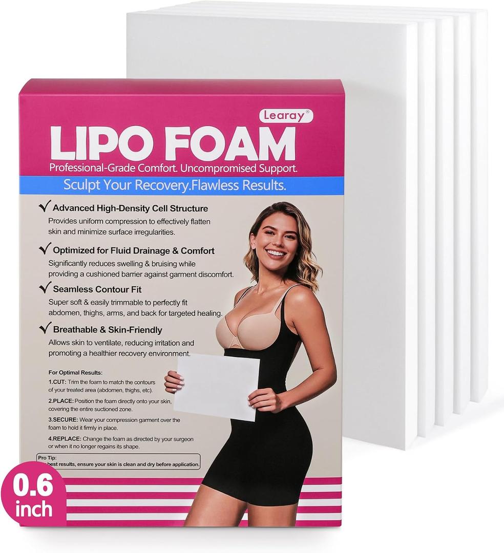5 Pack 0.6IN Medical-Grade Lipo Foam Pads for Post Surgery | Liposuction Foam Board for Abdominal Compression Garments, Lipo Foam Sheets for Post Tummy Tuck and BBL Recovery