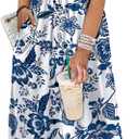 Maxi Dresses for Women 2026 Vacation Floral Sundresses Casual Flowy Boho Summer Dress Spring Wedding Guest Cruise Outfits Resort Wear 2025 2026 Midi Dresses for Women L, Floral Blue