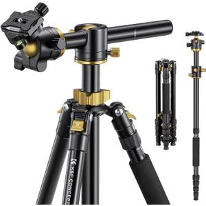 K&F CONCEPT 67 inch Camera Tripod Horizontal Aluminum Tripods Portable Monopod with 32mm Ball Head 12KG Load Capacity Quick Release Plate, for Travel and Work T255A4+BH-32L(Golden)