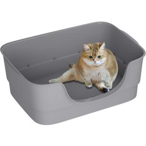 Extra Large Cat Litter Box for Big Cats - High Sides & Low Enter Design, 23.6x17.1x8.54 Inches Spacious Anti-Spill Pet ToiletGrey
