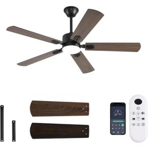 52 inch Modern Ceiling Fans with Lights APP/Remote Control, Low Profile Reversible 6 Speeds Dimmable Ceiling Fan Light for Indoor/Outdoor Bedroom Living RoomBrown