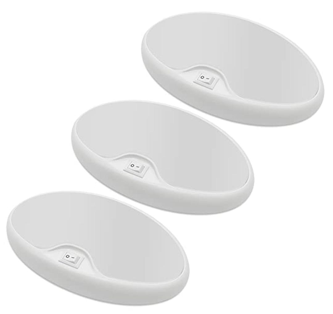 Dream lighting RV Interior LED Lights 12 Volt Ceiling Light with Switch for RV Camper Trailer 6inch Oval Pancake Light, 4.5 Watt 300 Lumens, 3500K White Lighting, Pack of 3