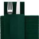 Dark Green Napkins Hand Towels Disposable, Linen Feel Dinner Napkins with Prefolded Built-in Flatware Pocket, Guest Paper Hand Towels for Christmas Wedding Reception (16x16in, 50Pack