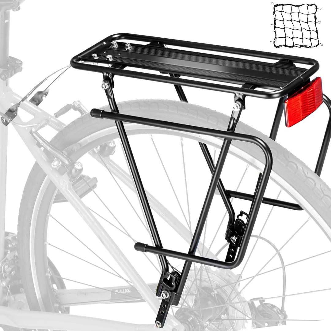 Rear Bike Rack,Bike Cargo Rack,Bicycle Pannier Rack with Reflector and Cargo Net,Height Adjustable Fit 26-29 and 700c Bike with Non-disc Brake,BCR04