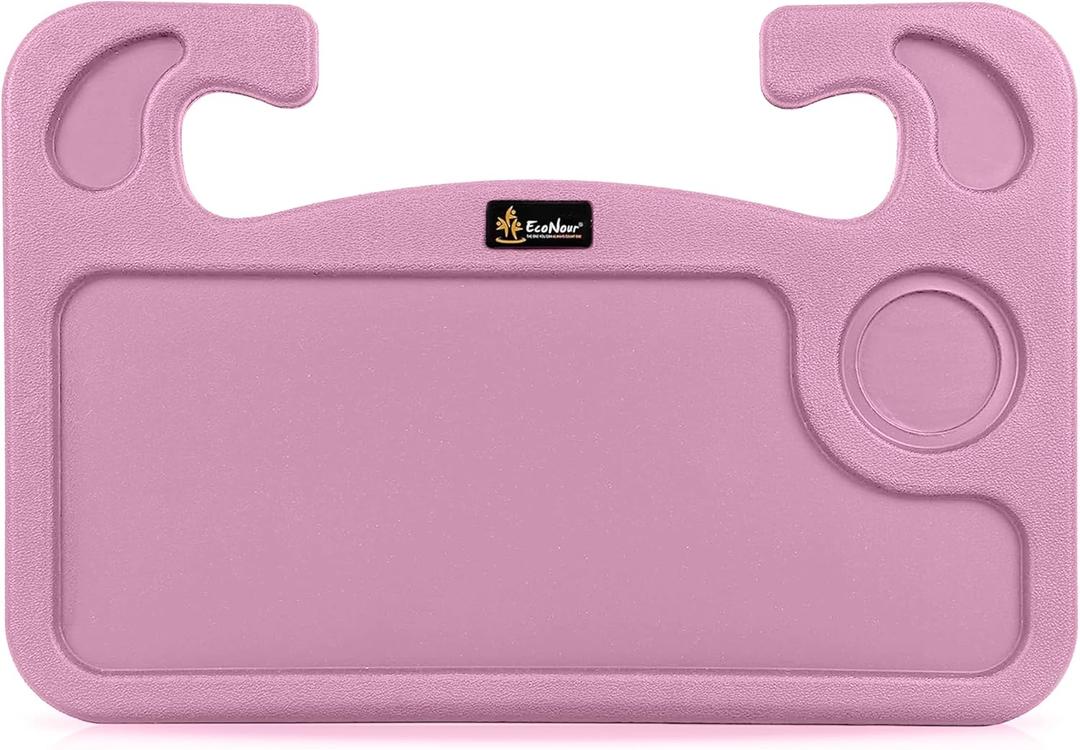 EcoNour 2 in 1 Car Steering Wheel Desk | Steering Wheel Tray for Laptop and Food | Pink Table Tray for Eating with Drinks Holder | Car Accessories