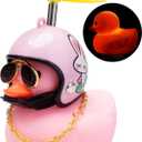 wonuu Rubber Duck Car Ornaments Pink Duck Bike Bell Cute Duck Car Dashboard Decorations Squeeze Duck Bicycle Horns with Propeller Helmet, Bandage and Gold Chain (Pink Rabbit-Belt)
