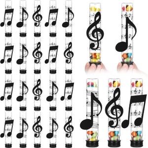 Threehoney 24 Set Music Candy Tubes Set Includes Plastic Candy Tubes Jars Sheet Musical Stickers Musical Note Felt Stickers for Music Party Favors Container Gift Prizes