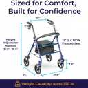Drive Medical Rollator Walker with Seat - Stable Mobility Support - Height Adjustable - Durable Steel Frame Construction - Smooth 7.5" Wheels - Foldable - 350 Lb Limit - Blue