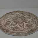 Carvapet 2ft Small Round Rugs - Vintage Washable 24 inch/61 cm Non-Slip Circle Rug with Rubber Backing Foldable Low Pile Design for Entryway Living Room Bedroom, Brown Rug