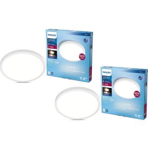 PHILIPS LED Flush Mount Ultra Thin Silver Ceiling Light 2-Pack Bright White (3000K) 1500 Lumen (22W = 100W) No Bulbs Required