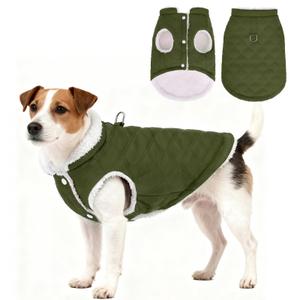 PUPTECK Dog Winter Coat, Warm Fleece Pet Jacket with Harness Built in, Water Resistant Windproof Collar Dog Puffer Vest, Doggy Snowsuits for Small Medium Dogs Cold Weather Apparel Outdoor, Green S