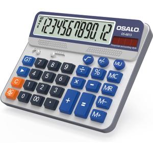 Desktop Calculator Extra Large 5-Inch LCD Display 12-Digit Big Number Accounting Calculator with Giant Response Button, Battery & Solar Powered, Perfect for Office Business Home Daily Use(OS-6815)