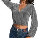 YYA Women's Sparkly Tops for Women Ruffle Sparkly Shiny Turtle Neck Shirts Long Sleeve Slim Fitted Tops (Medium)