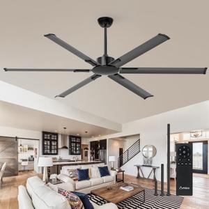 Amico Ceiling Fans without Lights, 72 inch Industrial Indoor/Outdoor Ceiling Fan with Remote Control, Reversible, 6 Blades, Noiseless, Black Ceiling Fan for Patio, Porch, Garage, shop, Farmhouse