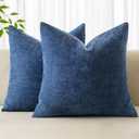 MIULEE Pack of 2 Decorative Throw Pillow Covers Soft Chenille Throw Pillows Solid Textured Cushion Covers for Couch Sofa Bedroom Living Room 18x18 Inch, Navy Blue