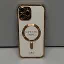 WEYNRBOX Magnetic for iPhone 12 Pro Max Case with Privacy Screen Protector & Full Camera Cover,[Non-Yellowing] Plating Glossy Soft Shockproof Clear Phone Case with Women Girls for 12 ProMax,Gold