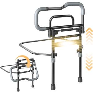 Bed Rails for Elderly Adults Safety, Foldable Bed Assist Rails for Seniors with Sensor Light & Storage Pocket, Adjustable Height, 180 One-Hand Folding Bed Side Rails Fit King Queen Full Twin