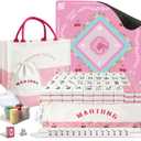 American Mahjong Tiles Set with Noise Reducing Mat, 166 Mahjong Game with Portable Storage Bags, 4 All-in-One Color Rack/Pushers, Scoring, Plastic Coins Dices for Adults & Beginners, 1.2 inches