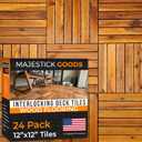 Interlocking Deck Tiles Snap Together Wood Flooring - 12 x 12 Acacia Hardwood Outdoor Flooring for Patio - Click Floor Decking Tile, Water Resistant Balcony Flooring, Wooden Parquet Flooring 24 Sq Ft, 24 Pcs