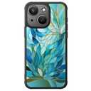 FUNMIKO Cute Phone Case for iPhone 13 Mini - Wireless Charging & Military-Grade Protection - Trendy Wildflower Design for Women Girls, Non-Slip Translucent Matte Hard Cover - Sleek Cyan Leaf