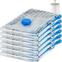 Amazon Basics Vacuum Compression Space Saving Storage Bags with Hand Pump for Clothes Packing, Jumbo, Clear, Pack of 6