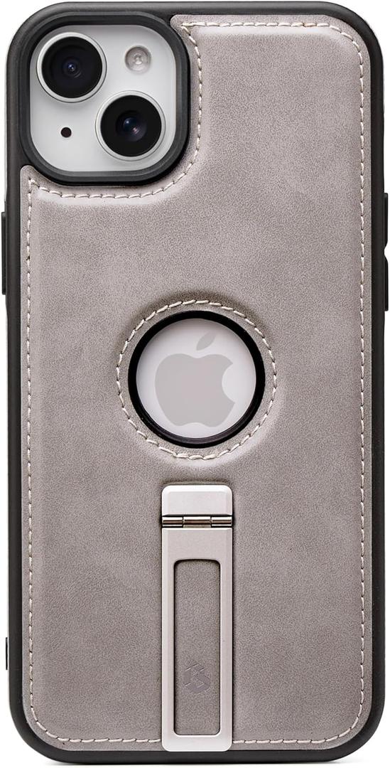 for iPhone 15 Case Leather with Stand, Strong Magnetic Fits for MagSafe (White Titanium, iPhone 15)