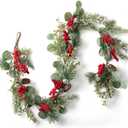 LOHASBEE Artificial Christmas Garland, 5 Feet Pine Cone Eucalyptus Garland with Red Berries, Bells & Greenery Glitter for Christmas Indoor Outdoor Garden Gate Front Door Home Wall Window Stair Decor