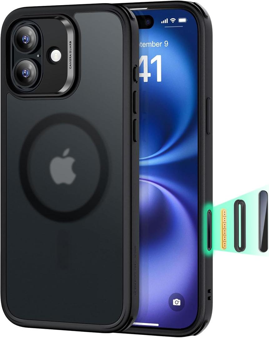 ESR for Phone 16 Plus Case, Compatible with MagSafe, Shockof Military-Grade tection, Magnetic Phone Case for Phone 16 Plus, Classic Hybrid Case (HaloLock), Frosted Black
