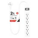 GE 6-Outlet Surge Protector, 2 Ft Extension Cord, Power Strip, 450 Joules, Twist-to-Close Safety Covers, UL Listed, White, 33656