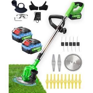 Weed Wacker Cordless Battery Powered, 4-in-1 Weed Trimmer/Lawn Edger with 4 Types Blades, Weed Electric Eater with 4.0Ah Battery*2, 21V Brush Cutter for Lawn Care and Yard Work