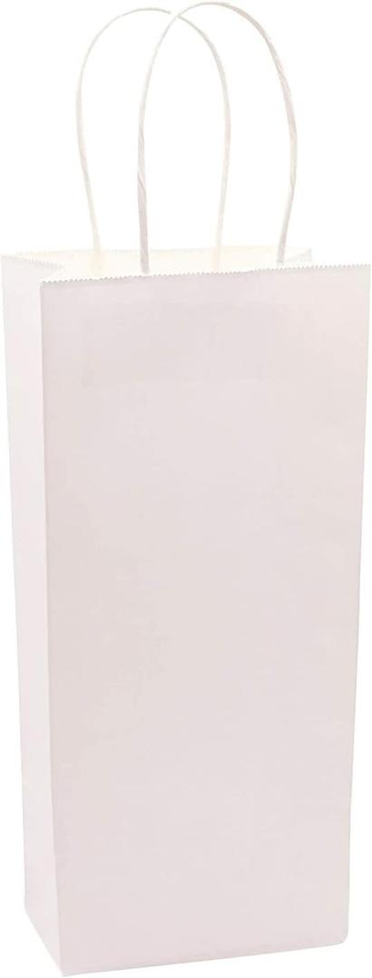 Wine Bags, White Paper Gift Bags for Spirits 5.25" x 3.25" x 13", White Kraft (50)