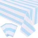 RuiYok 3 Packs Striped Tablecloths 54 x 108 Inch Light Blue and White Vertical Table Covers Disposable Waterproof Plastic Table Cloths for Birthday Party Baby Shower Decorations Outdoor Picnic