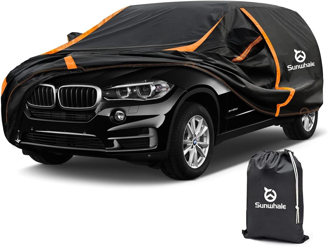 Car Cover Waterproof All Weather for SUV Automobiles UV Protection Snow proof Rain Sun with Door Zipper Full Exterior Outdoor Full Car Cover Universal Fit Up to 194"