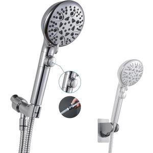GwernKB Handheld Shower Head with On Off Switch 8-Mode High Pressure Showerhead with 79 Inches Extra-long Stainless Steel Hose and Bracket PLUS Extra Low-Reach Adhesive Wall Mount for Kids, Silver