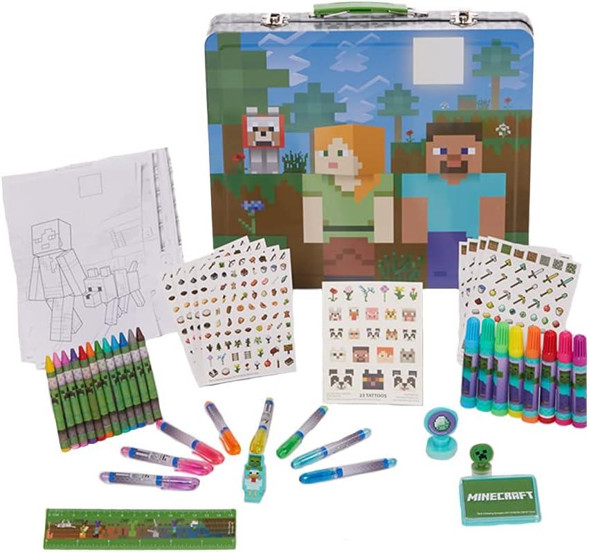 Innovative Designs Minecraft Kids Deluxe Activity Set with Carrying Tin, Coloring Sheets, Tattoos, Stickers, & Art Supplies