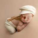 Holibeat Newborn Boy Photography Props Baby Boy Photo Shoot Outfits Infant Gentleman Romper Suits with Hat (White Brown)