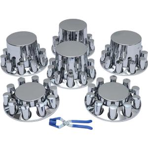 ABS Plastic Chromed Hubcaps Front and Rear Wheel Axle Cover Set with 33mm Thread-On Lug Nut Covers for Semi Trucks, Flat
