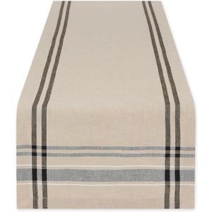 DII French Stripe Dining Table Collection Farmhouse Style Table Runner, 14x108 Inches, Taupe/Black