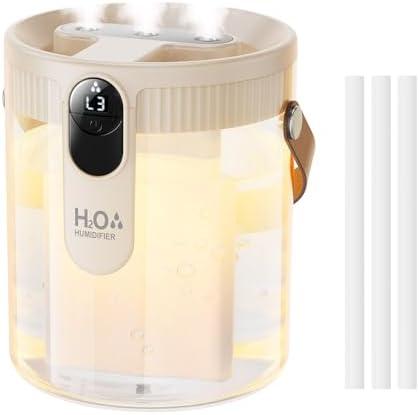DIGIX Small Portable Humidifiers for Bedroom, 1.4L Top Fill Cool Mist Humidifier for Home Office Travel, 3 Mist Modes, Auto Shut Off, Night Light, Easy to Clean Quiet Humidifier for Baby Plant (Beige)