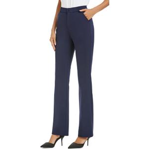 Women's Stretchy Straight Leg Dress Work Pants Business Office Casual Slacks with Pockets, Size 10, Navy