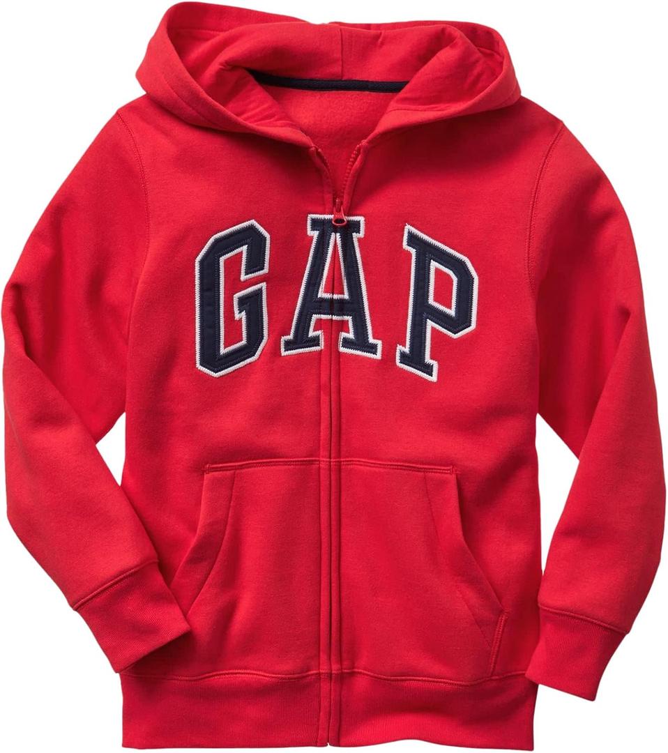 GAP boys Logo Hoodie Hooded Full Zip Sweatshirt (Small, Pure Red)