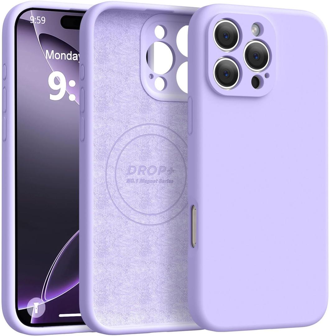 Ktele Magnetic for iPhone 16 Pro Case Compatible with Magsafe Premium Silicone Satin-Smooth Touch Slim Shockproof Anti-Scratch Microfiber Lining Case, 6.3 inch, Light Purple