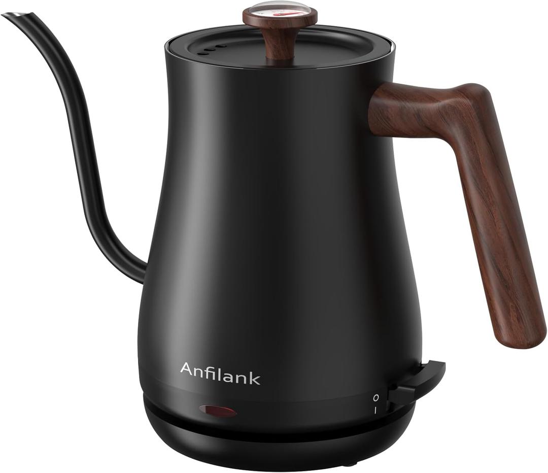 Gooseneck Electric Kettle with Thermometer, 0.8L Small Electric Tea Kettle, 1200W Fast Heat, Precision Pour for Coffee & Tea, Auto Shut Off & Dry Boil Protection, Stainless Steel