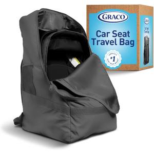 Graco Padded Car Seat Travel Bag & Infant Carrier Backpack, Durable Large Back Pack for Carseats & Booster Seats, Airport Gate Check Bag Luggage, Double Padded Strap, Water Resistant Material, Black