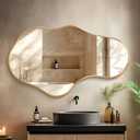 Irregular Wall Mirror - Wall Mirrors Decorative 24"x 40" Asymmetrical Abstract Mirror Aviation Aluminum Alloy Frame Unique for Bathroom, Bedroom, Living Room, Cloakroom, Entryway Gold